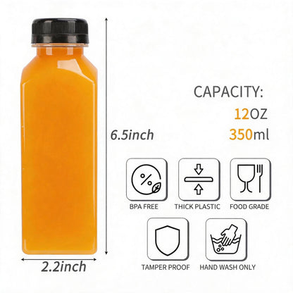 Plastic Juice Bottles with Caps – Clear PET Bottles, 4 oz, 8 oz, 12 oz & 16 oz