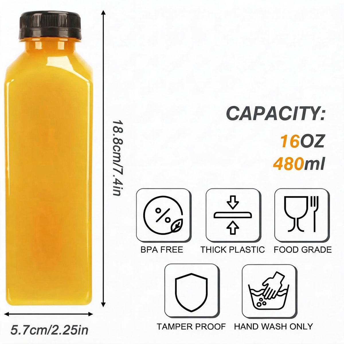 Plastic Juice Bottles with Caps – Clear PET Bottles, 4 oz, 8 oz, 12 oz & 16 oz