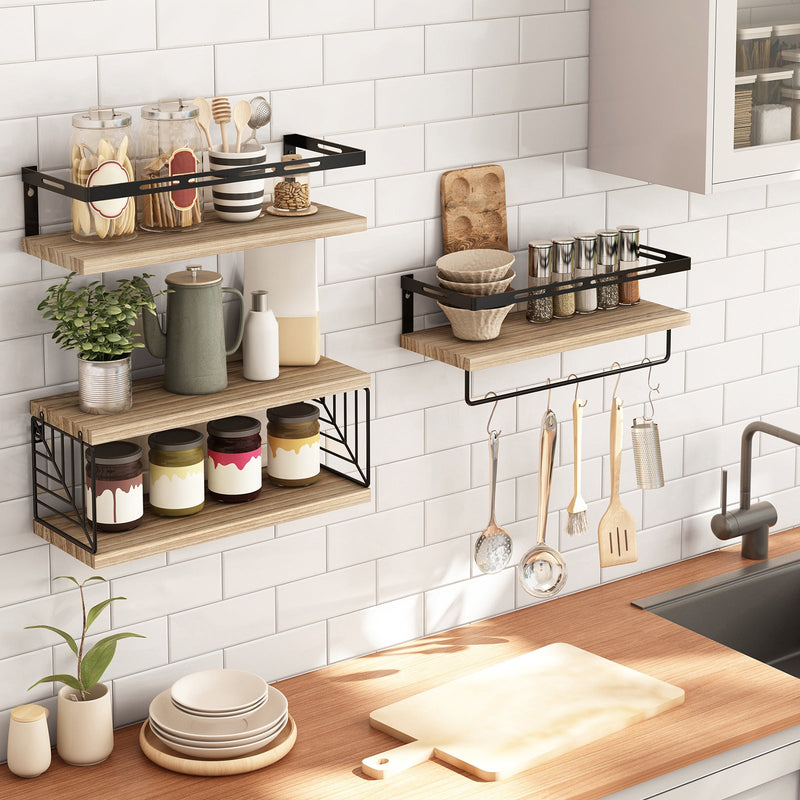 Fixwal 3+1 Tier Wall-Mounted Shelves with Metal Frame and Towel Rustic Brown