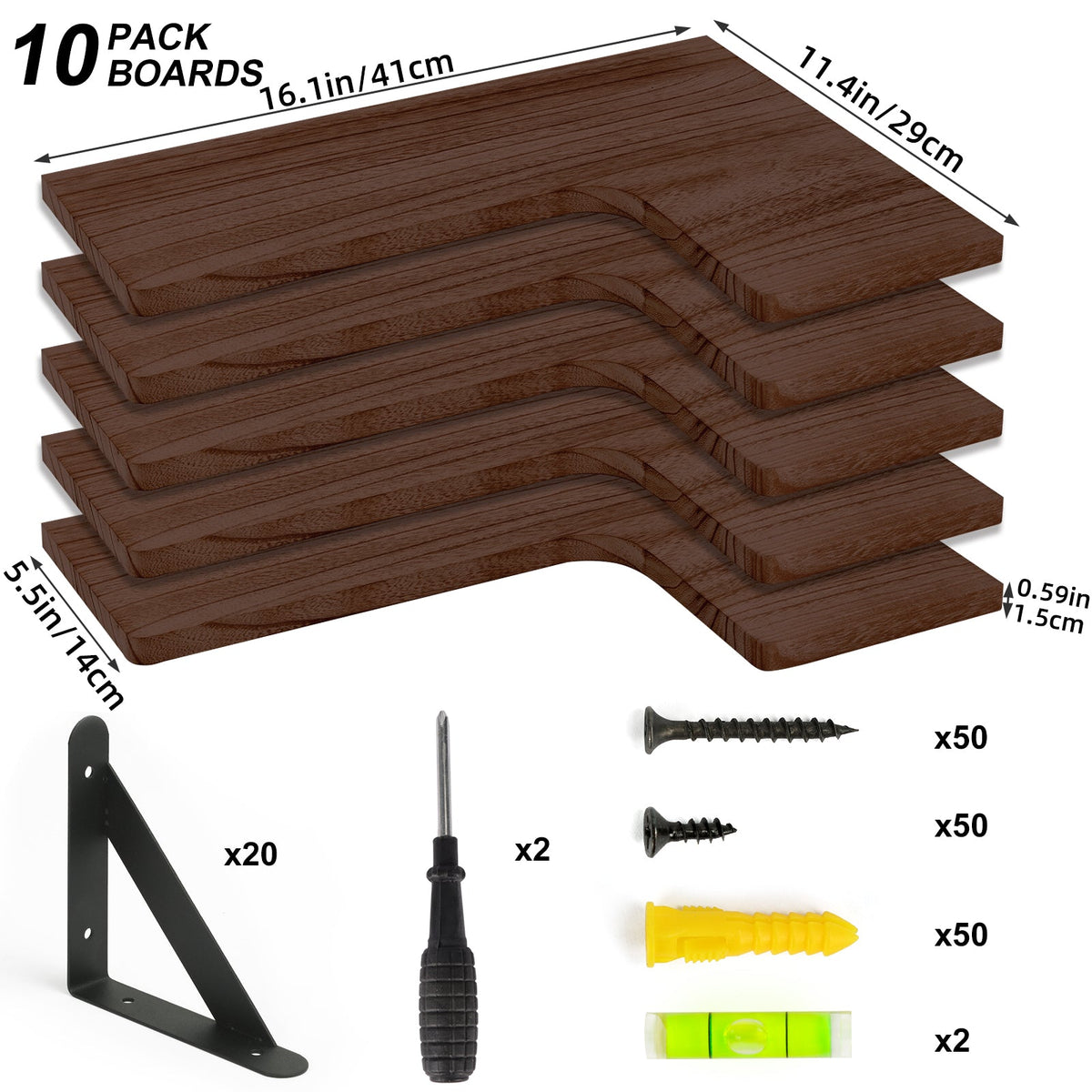 Fixwal 5-Pieces Floating Shelves for Wall, Rustic Wood Wall Mounted Corner Shelf Walnut Brown