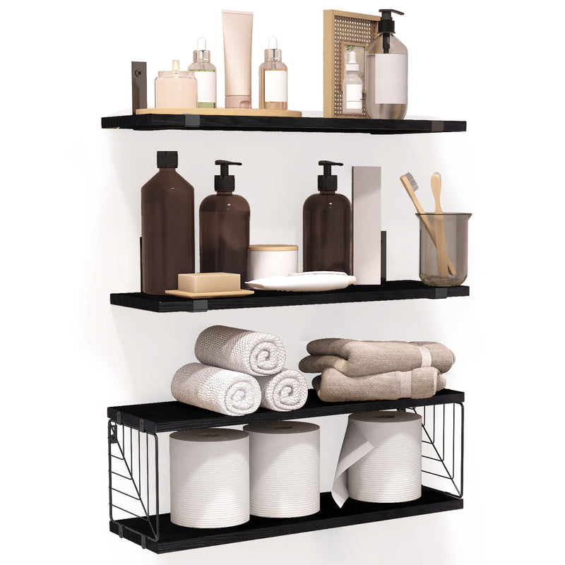 SUPERLELE 3+1 Tier Floating Shelves, 15.8in Farmhouse Rustic Wood Shelves