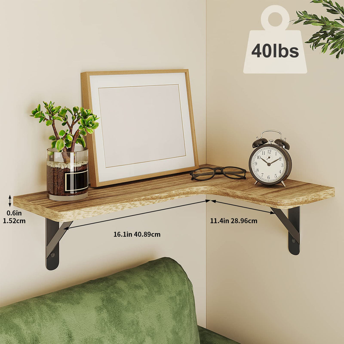 Fixwal 5-Pieces Floating Shelves for Wall, Rustic Wood Wall Mounted Corner Shelf Carbonized Black