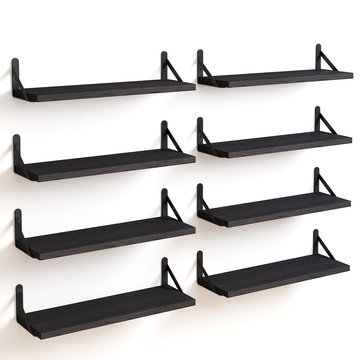 SUPERLELE 8-Pieces 4.7" Width Rustic Wood Narrow Floating Shelves