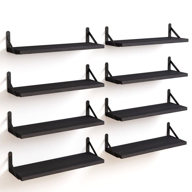 SUPERLELE 8-Pieces 4.7" Width Rustic Wood Narrow Floating Shelves
