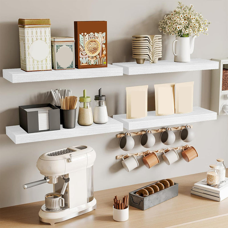 SUPERLELE 4-Pieces Floating Shelves for Wall, Wall Mounted Rustic Wood Shelves White