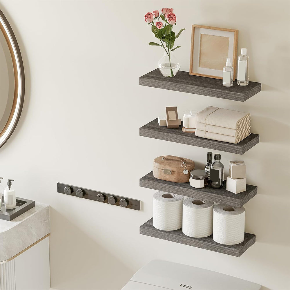 Fixwal 4-Pieces Floating Shelves for Wall, Wall Mounted Rustic Wood Shelves Grey