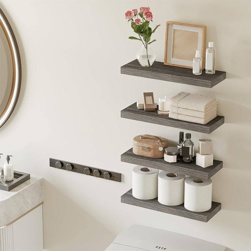 Fixwal 4-Pieces Floating Shelves for Wall, Wall Mounted Rustic Wood Shelves Grey