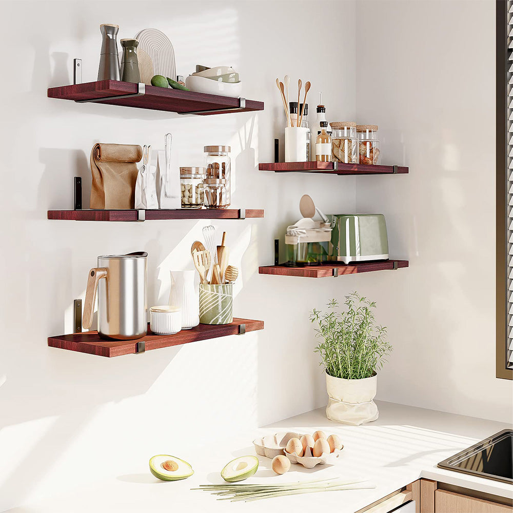 SUPERLELE Floating Shelves Set of 5, Width 4.7 Inches, Rustic Wood Wall Storage Shelves