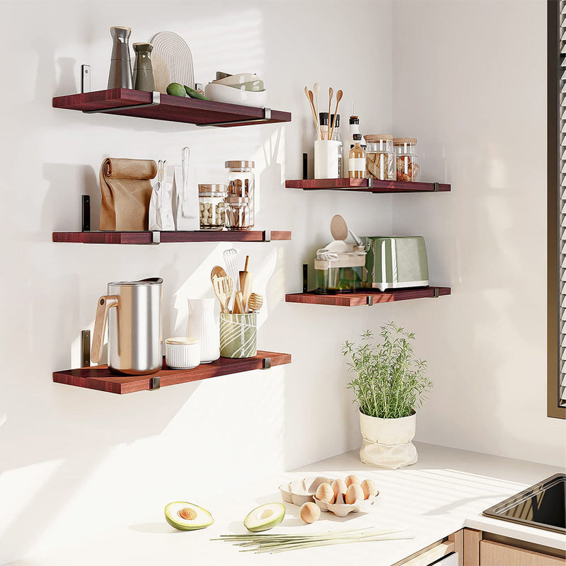 SUPERLELE Floating Shelves Set of 5, Width 4.7 Inches, Rustic Wood Wall Storage Shelves