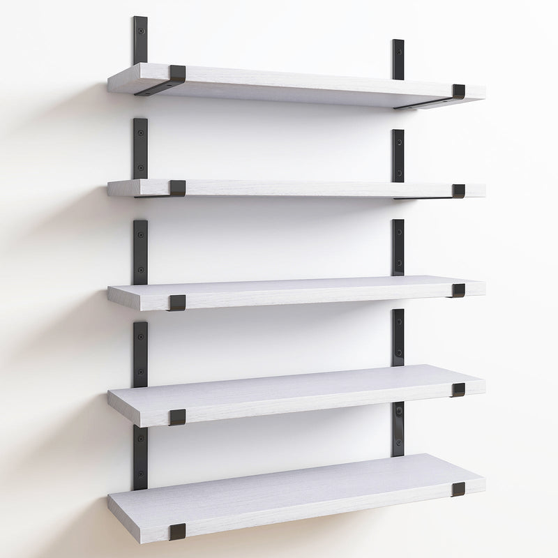SUPERLELE Floating Shelves Set of 5, Width 4.7 Inches, Rustic Wood Wall Storage Shelves