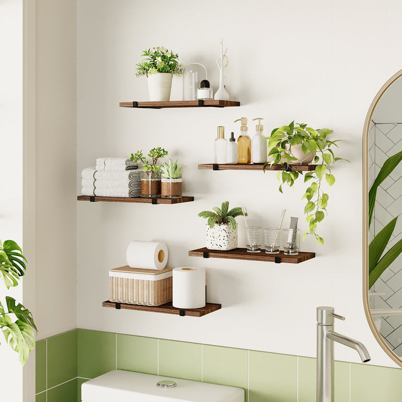 SUPERLELE Floating Shelves Set of 5, Width 4.7 Inches, Rustic Wood Wall Storage Shelves