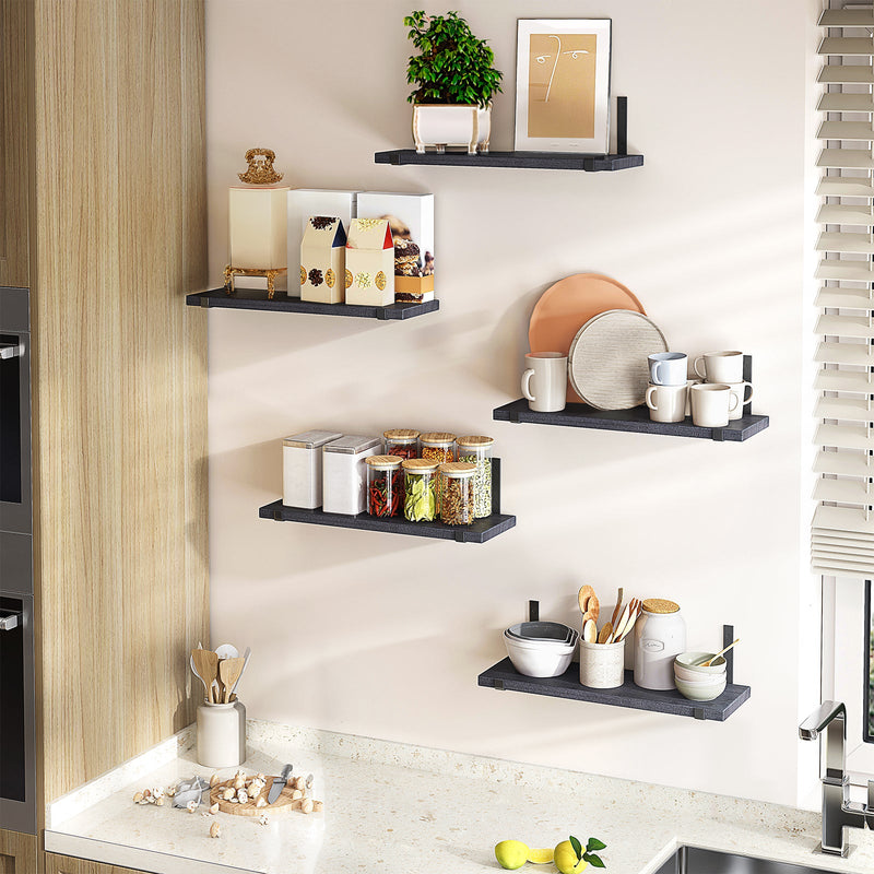 SUPERLELE Floating Shelves Set of 5, Width 4.7 Inches, Rustic Wood Wall Storage Shelves