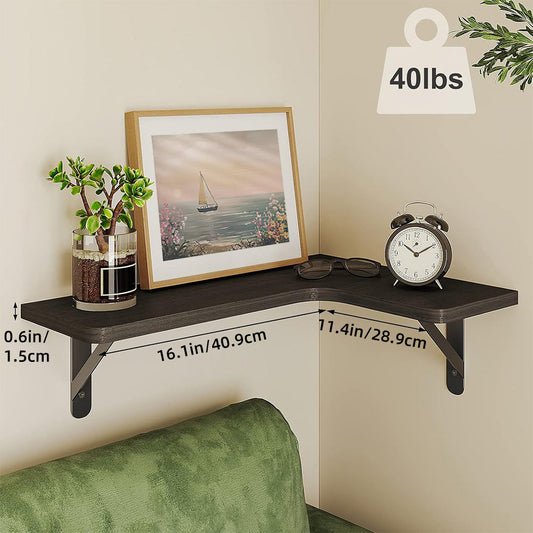 Fixwal 5-Pieces Floating Shelves for Wall, Rustic Wood Wall Mounted Corner Shelf Black
