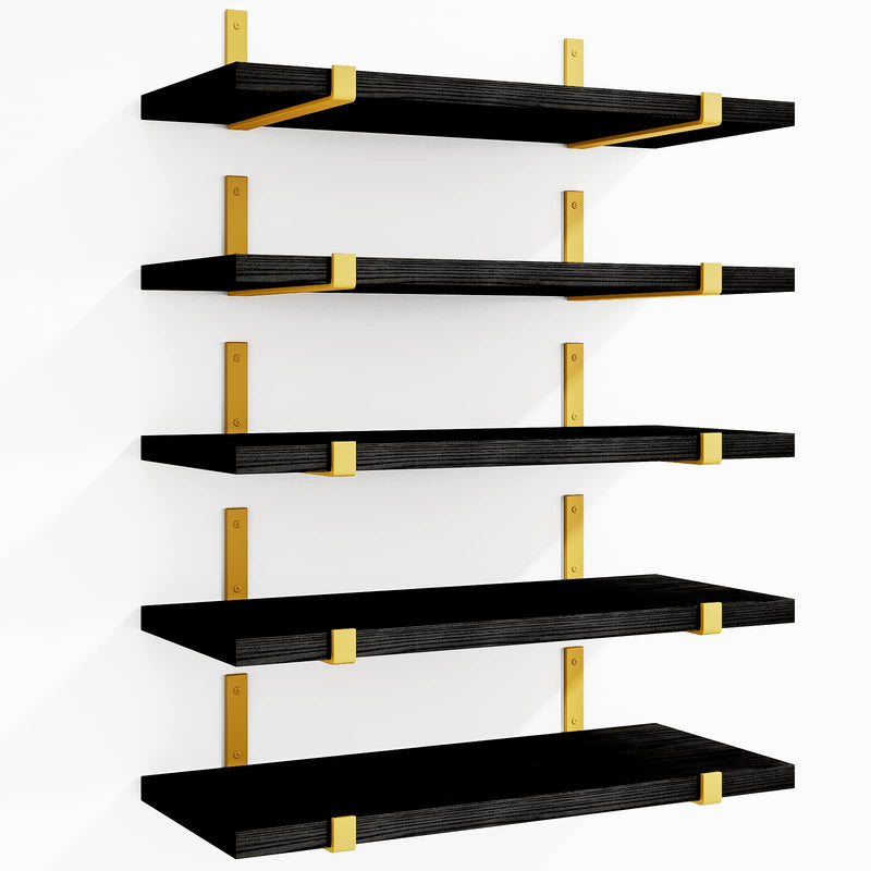 SUPERLELE Floating Shelves Set of 5, Width 4.7 Inches, Rustic Wood Wall Storage Shelves