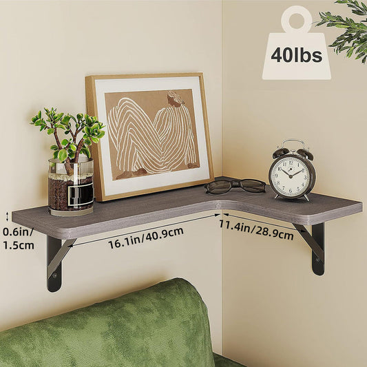 Fixwal 5-Pieces Floating Shelves for Wall, Rustic Wood Wall Mounted Corner Shelf Gray
