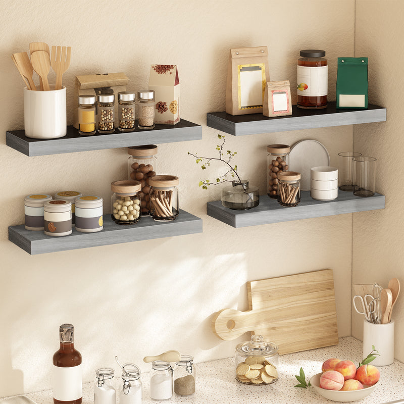 Fixwal 4-Pieces Floating Shelves for Wall, Wall Mounted Rustic Wood Shelves Grey