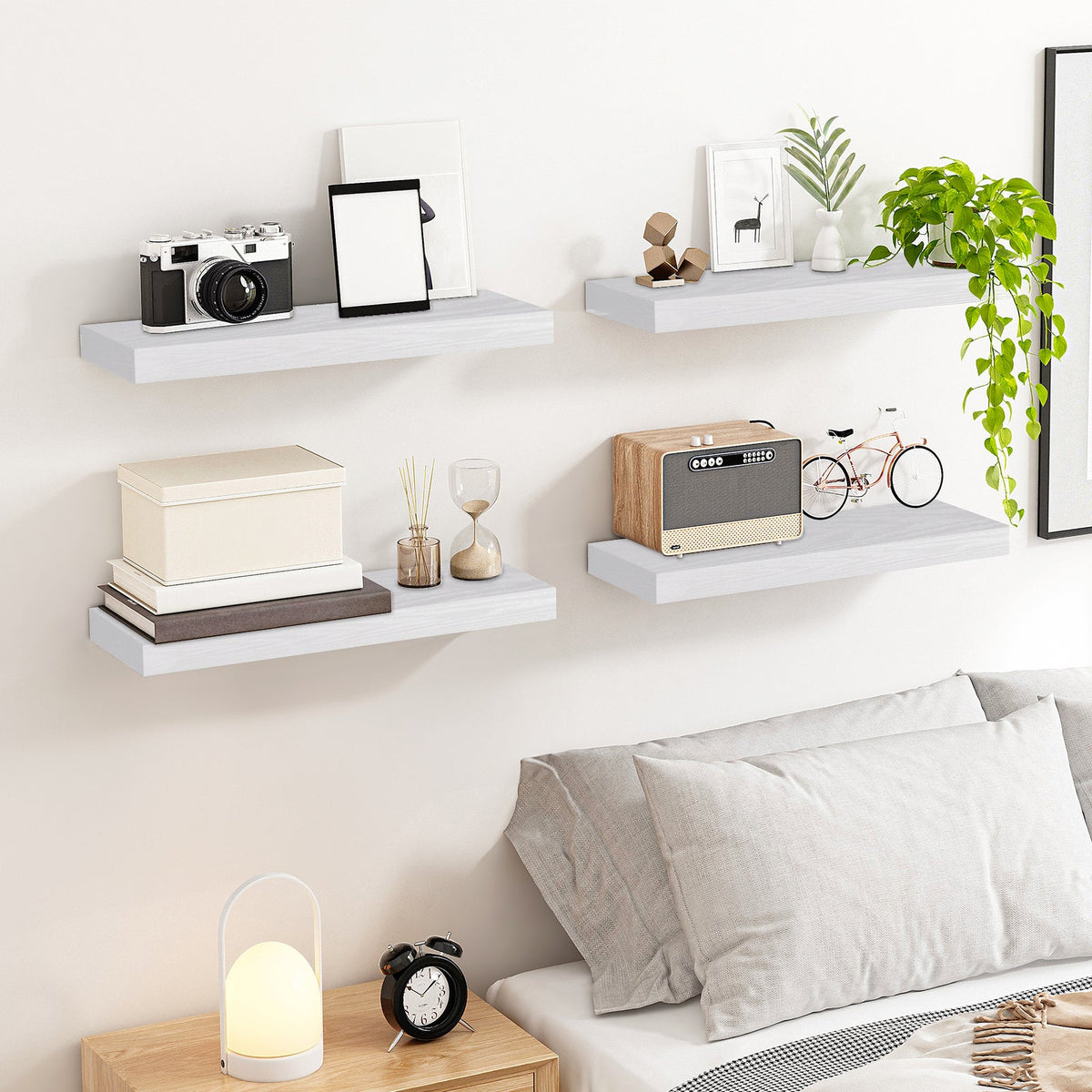 SUPERLELE 4-Pieces Floating Shelves for Wall, Wall Mounted Rustic Wood Shelves White