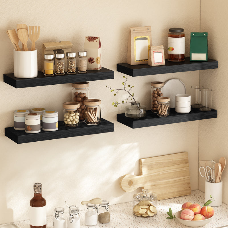 Fixwal 4-Pieces Floating Shelves for Wall, Wall Mounted Rustic Wood Shelves Black