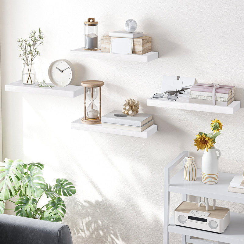 SUPERLELE 4-Pieces Floating Shelves for Wall, Wall Mounted Rustic Wood Shelves White