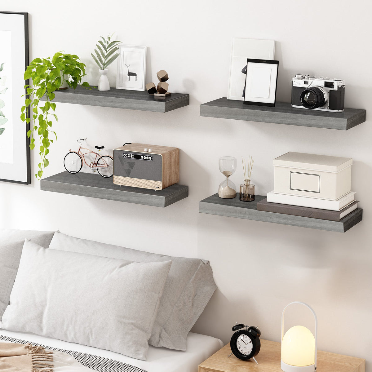 Fixwal 4-Pieces Floating Shelves for Wall, Wall Mounted Rustic Wood Shelves Grey