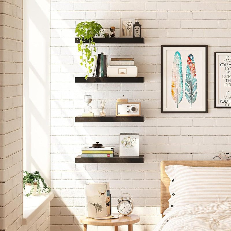 Fixwal 4-Pieces Floating Shelves for Wall, Wall Mounted Rustic Wood Shelves Black
