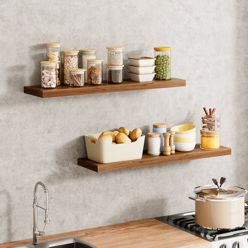 Fixwal 2 Pcs 22.5 inch Rustic Wood Wall Mounted Shelves Walnut