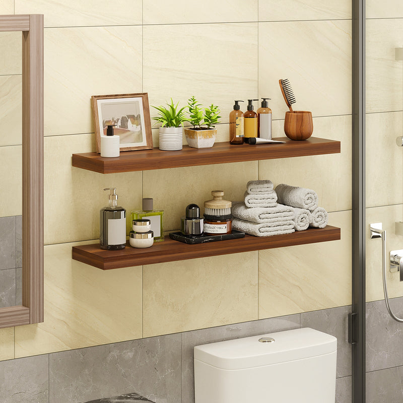 Fixwal 2 Pcs 22.5 inch Rustic Wood Wall Mounted Shelves Walnut