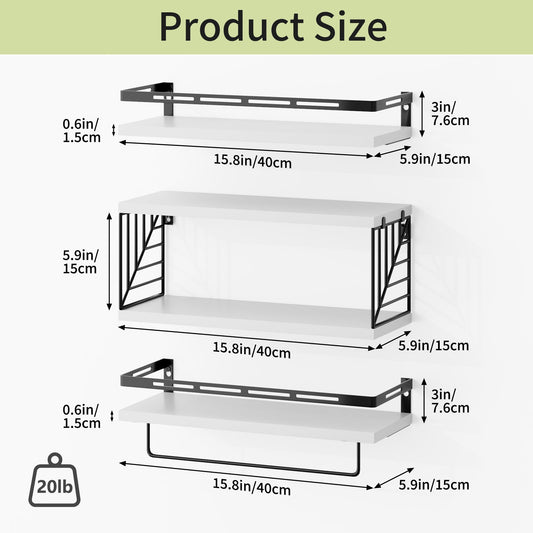 Fixwal 3+1 Tier Wall-Mounted Shelves with Metal Frame and Towel White