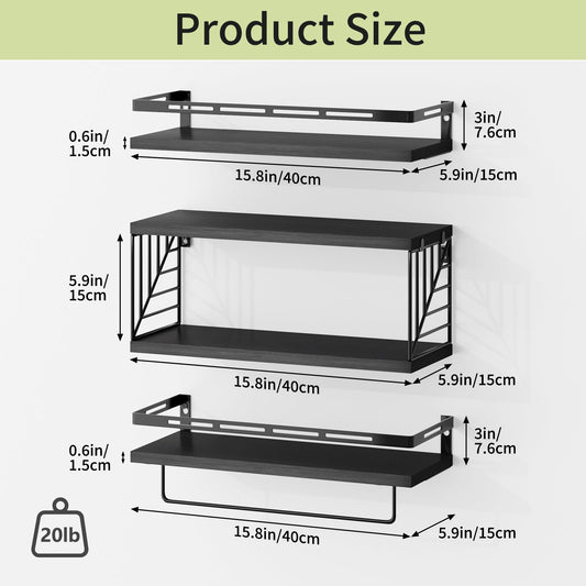 Fixwal 3+1 Tier Wall-Mounted Shelves with Metal Frame and Towel Black