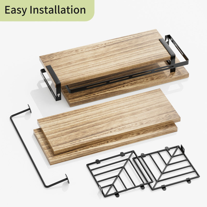 Fixwal 3+1 Tier Wall-Mounted Shelves with Metal Frame and Towel Rustic Brown