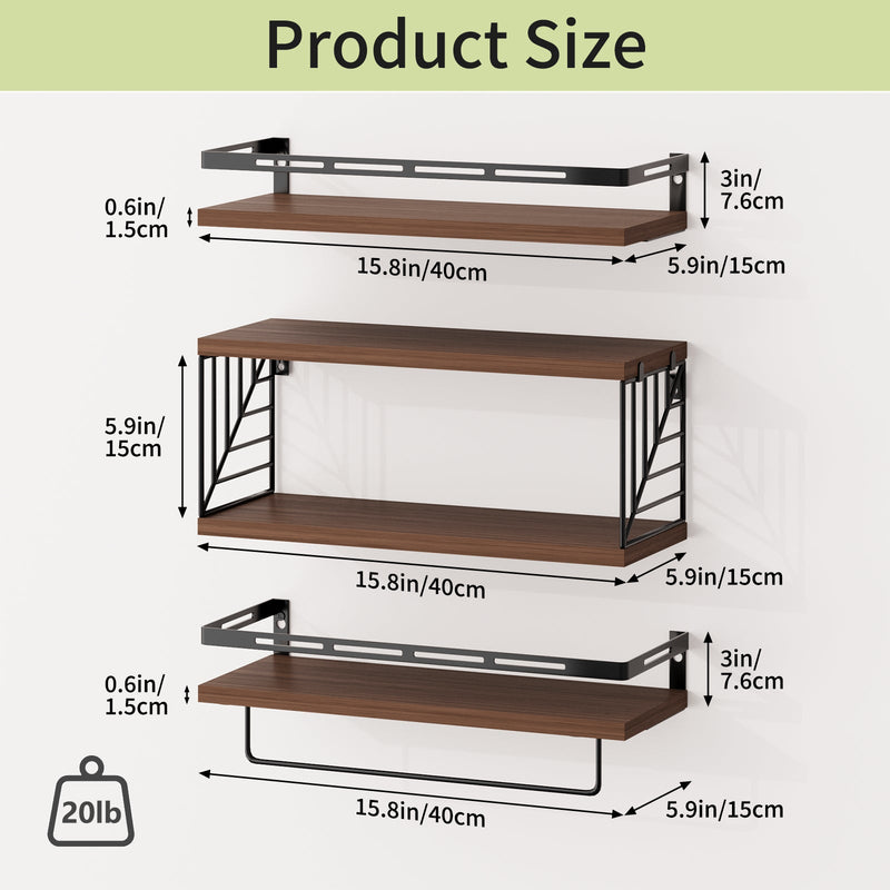 Fixwal 3+1 Tier Wall-Mounted Shelves with Metal Frame and Towel Dark Brown