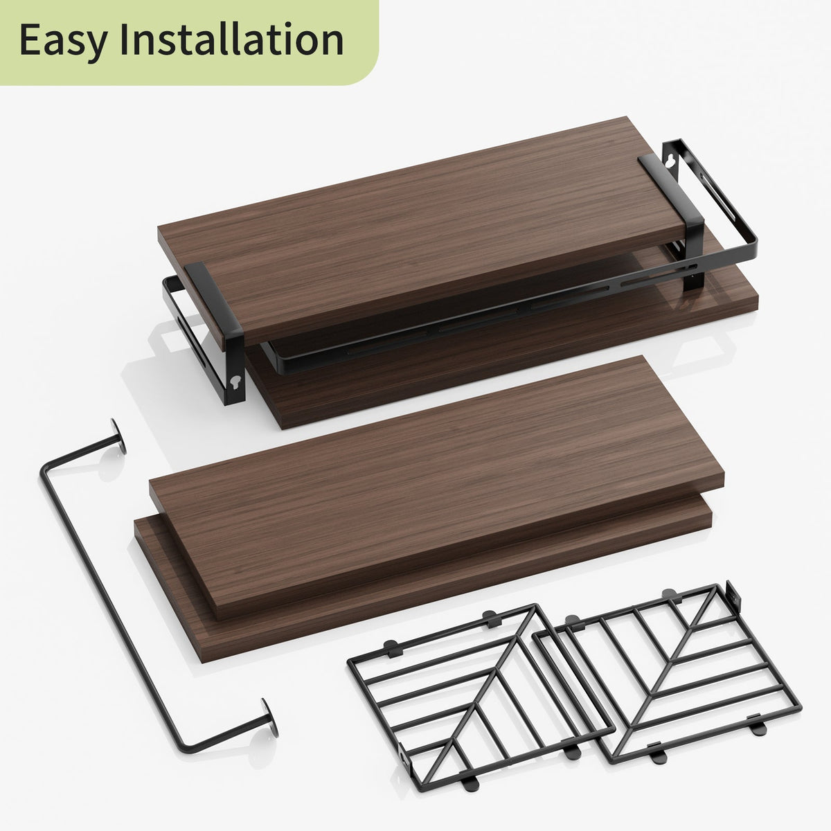 Fixwal 3+1 Tier Wall-Mounted Shelves with Metal Frame and Towel Dark Brown