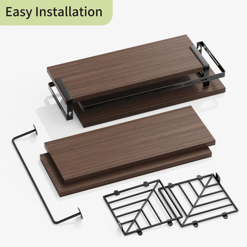 Fixwal 3+1 Tier Wall-Mounted Shelves with Metal Frame and Towel Dark Brown
