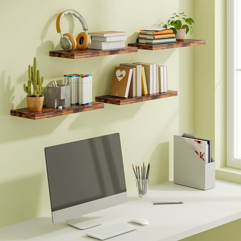 SUPERLELE 4-Pieces Floating Shelves for Wall, Wall Mounted Rustic Wood Shelves Rustic Brown