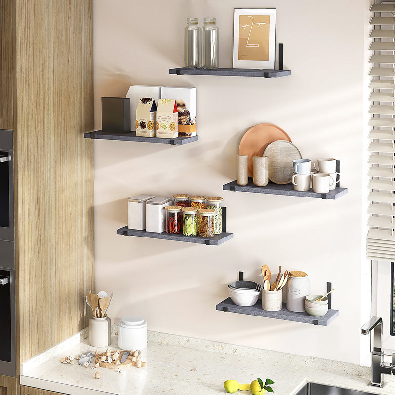 SUPERLELE Floating Shelves Set of 5, Width 4.7 Inches, Rustic Wood Wall Storage Shelves