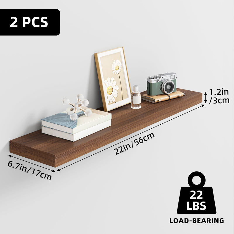 Fixwal 2 Pcs 22.5 inch Rustic Wood Wall Mounted Shelves Walnut