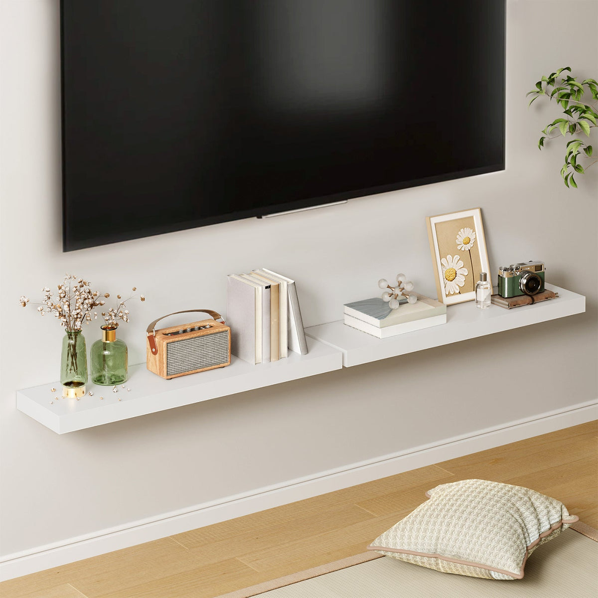 Fixwal  2 Pcs 22.5 inch Rustic Wood Wall Mounted Shelves White
