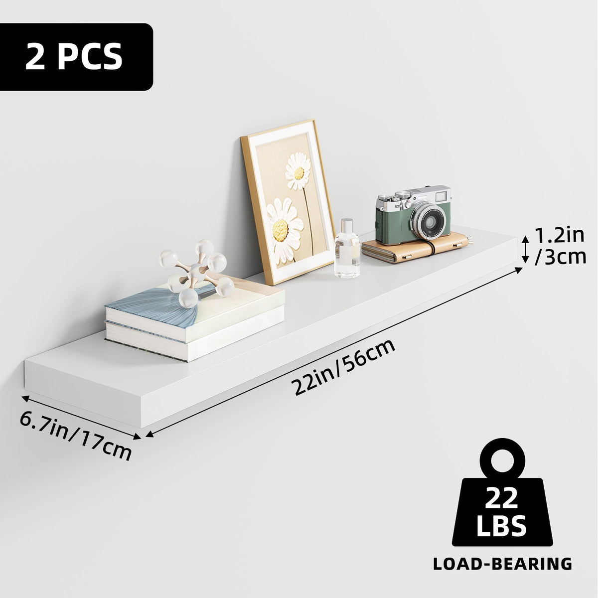 Fixwal  2 Pcs 22.5 inch Rustic Wood Wall Mounted Shelves White