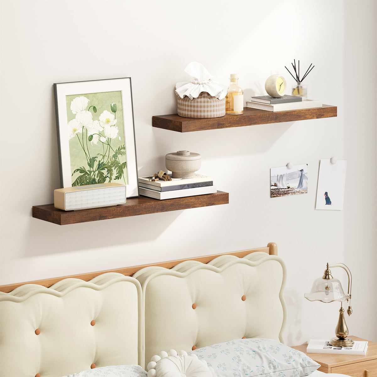 Fixwal 2 Pcs 22.5 inch Rustic Wood Wall Mounted Shelves Rustic Brown