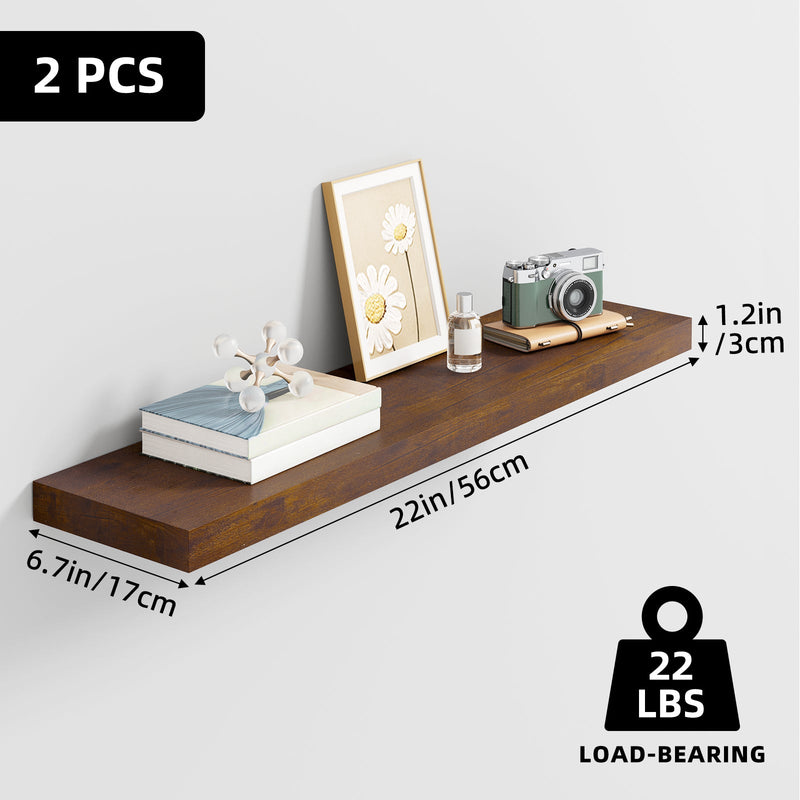 Fixwal 2 Pcs 22.5 inch Rustic Wood Wall Mounted Shelves Rustic Brown