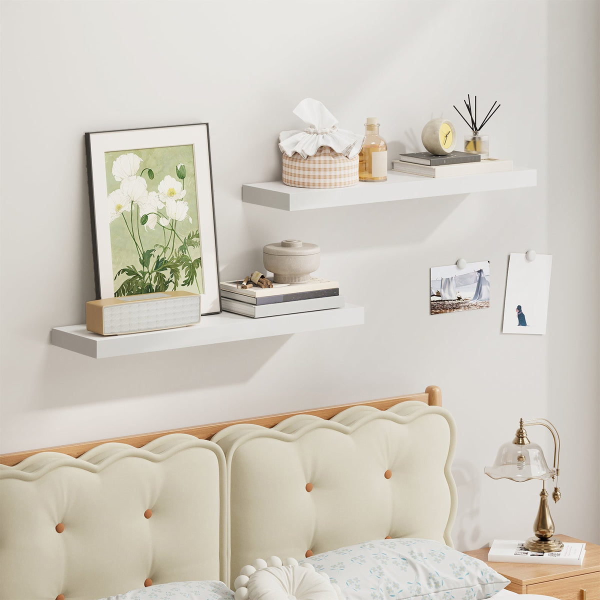 Fixwal  2 Pcs 22.5 inch Rustic Wood Wall Mounted Shelves White