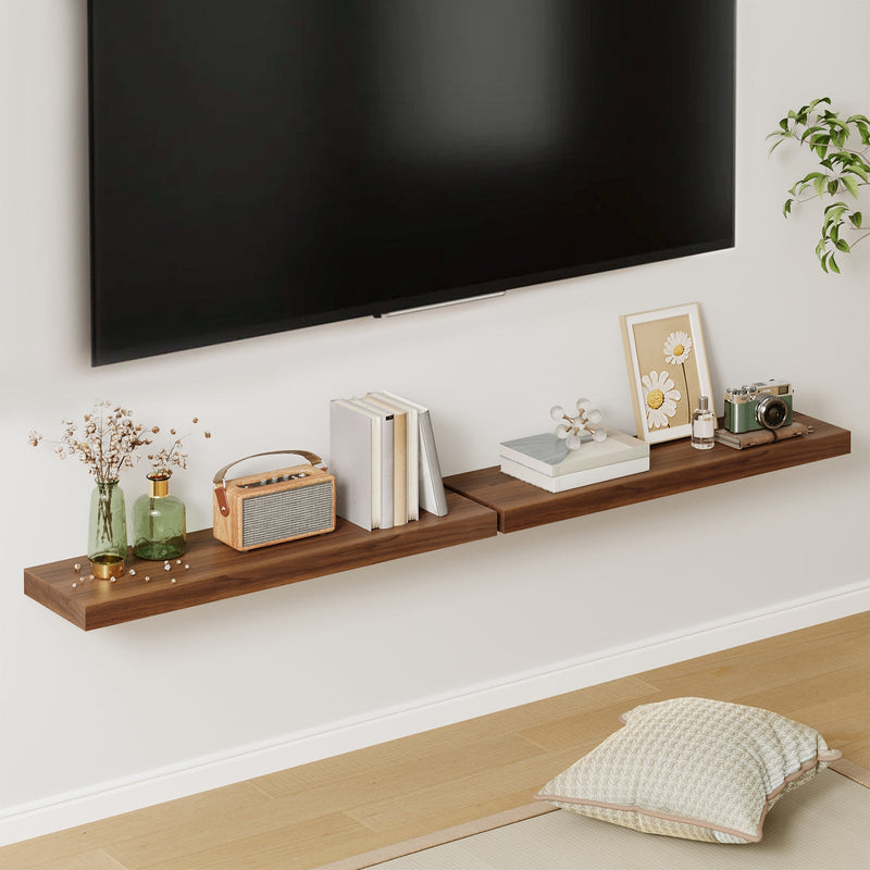 Fixwal 2 Pcs 22.5 inch Rustic Wood Wall Mounted Shelves Walnut
