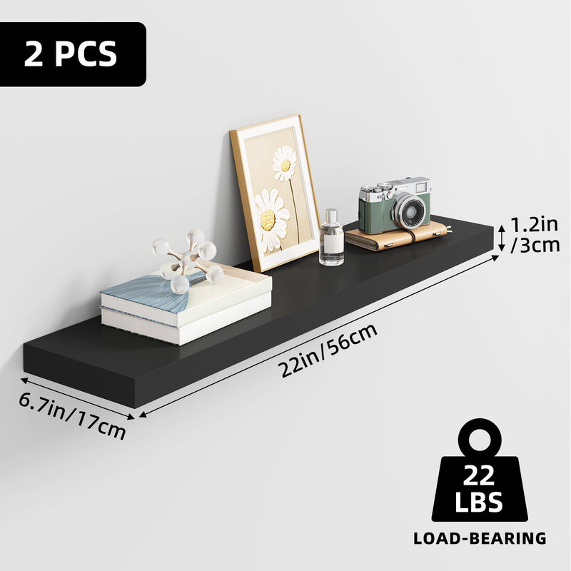 Fixwal  2 Pcs 22.5 inch Rustic Wood Wall Mounted Shelves Black
