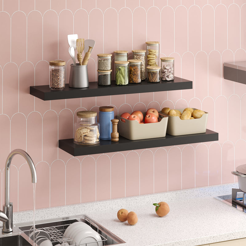Fixwal  2 Pcs 22.5 inch Rustic Wood Wall Mounted Shelves Black