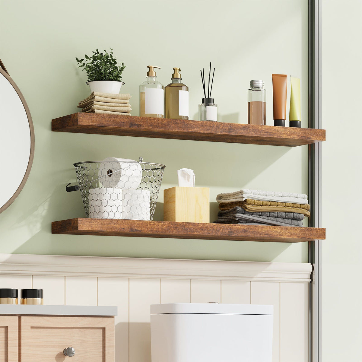 Fixwal 2 Pcs 22.5 inch Rustic Wood Wall Mounted Shelves Rustic Brown