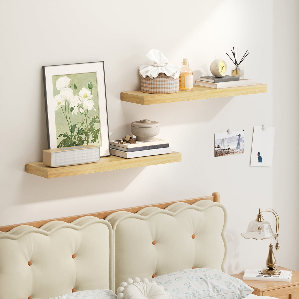 Fixwal 2 Pcs 22.5 inch Rustic Wood Wall Mounted Shelves Light Oak