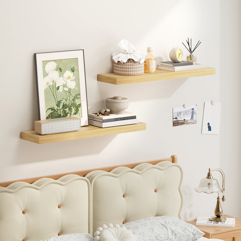 Fixwal 2 Pcs 22.5 inch Rustic Wood Wall Mounted Shelves Light Oak