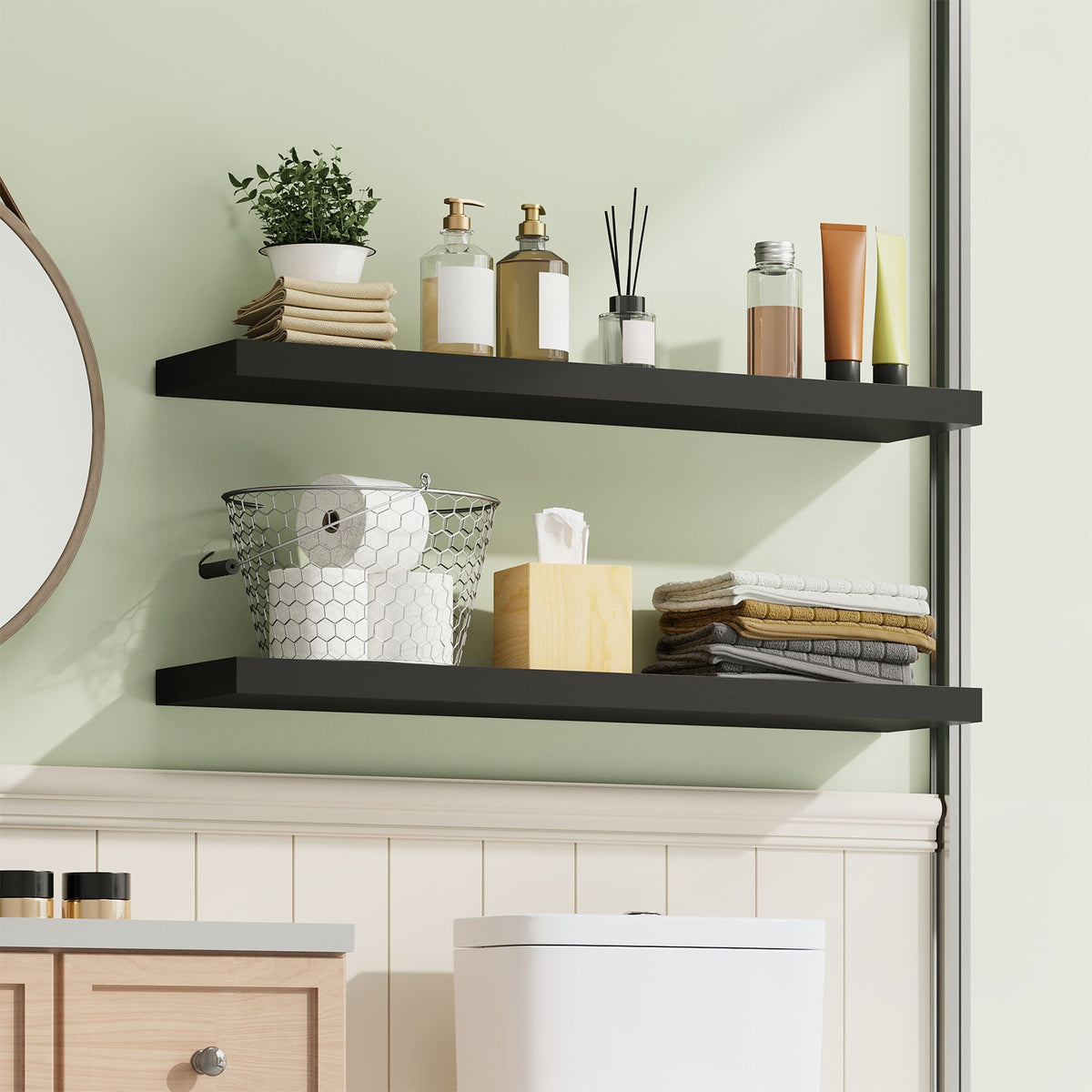 Fixwal  2 Pcs 22.5 inch Rustic Wood Wall Mounted Shelves Black