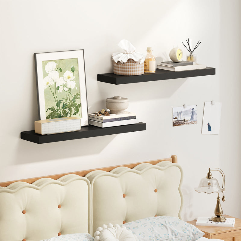 Fixwal  2 Pcs 22.5 inch Rustic Wood Wall Mounted Shelves Black
