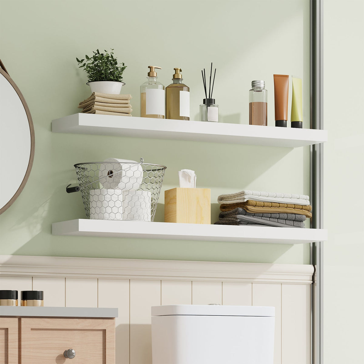Fixwal  2 Pcs 22.5 inch Rustic Wood Wall Mounted Shelves White